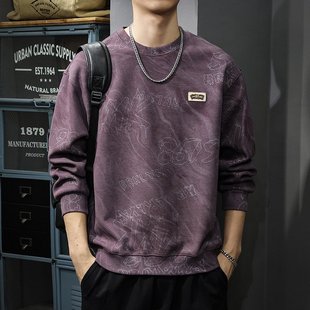 痞帅长袖 重磅云染水洗卫衣男美式 上衣春秋休闲外QW84 秋季 2025新款