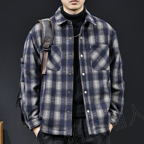 美式潮牌复古格子衬衫羽绒服男2025冬季新款鸭绒保暖高端外套QW24