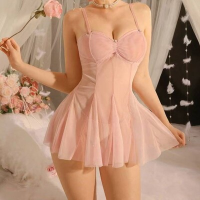 Sexy Pink Strapless Nightdress Sheer Temptation Lingerie Set
