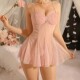 Pink Temptation Strapless Sexy Nightdress Sheer Lingerie Set