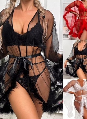 Wholesale Sexy Lingerie: Fringed Lace-Up Sheer Plus-Size Nig