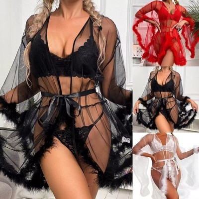Wholesale Sexy Lingerie: Fringed Lace-Up Sheer Plus-Size Nig