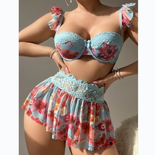 Hot selling sexy floral print spicy girl sexy lace patchwork