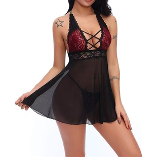 Sexy see through suspender sleepwear with lace hollow out de