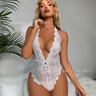 Sexy Lace Cutout Lingerie Seductive Women's Deep V-Neck Body