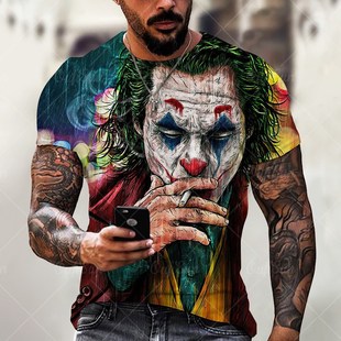 Print Face Nec Shirt SummerO Pattern Clown Joker Men