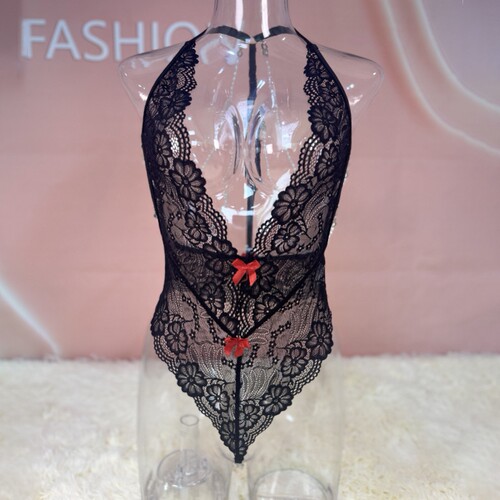 Pearl Halter Lace Backless Slim Fit One-Piece Wear