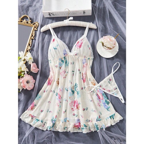 Sexy lingerie, women's printed seduction nightgown, home sho