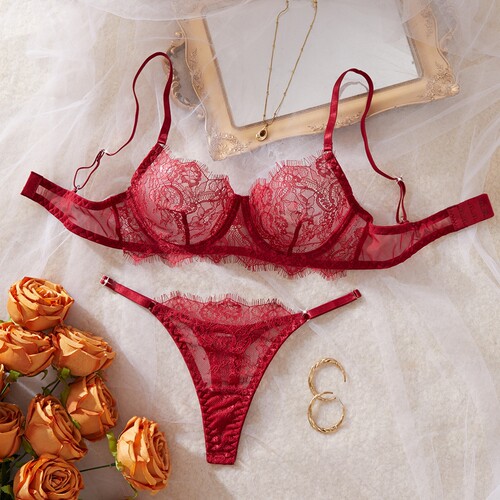 Sexy lingerie transparent eyelashes lace thin collection bra