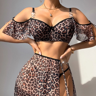 Hot selling sexy patchwork hollow mesh leopard print lingeri