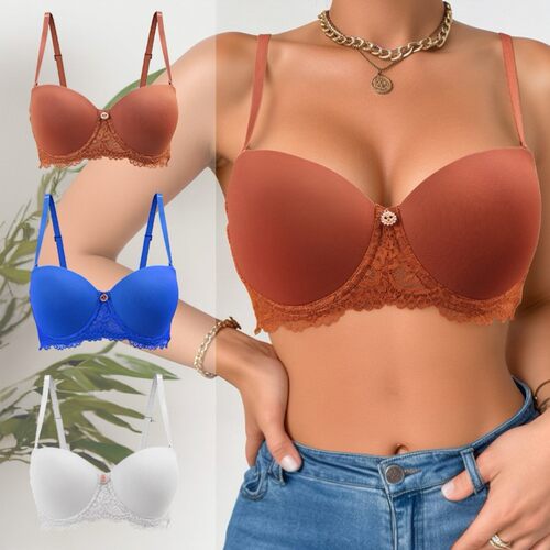 Sexy lace-trimmed smooth-front bra for small busts—pushing-