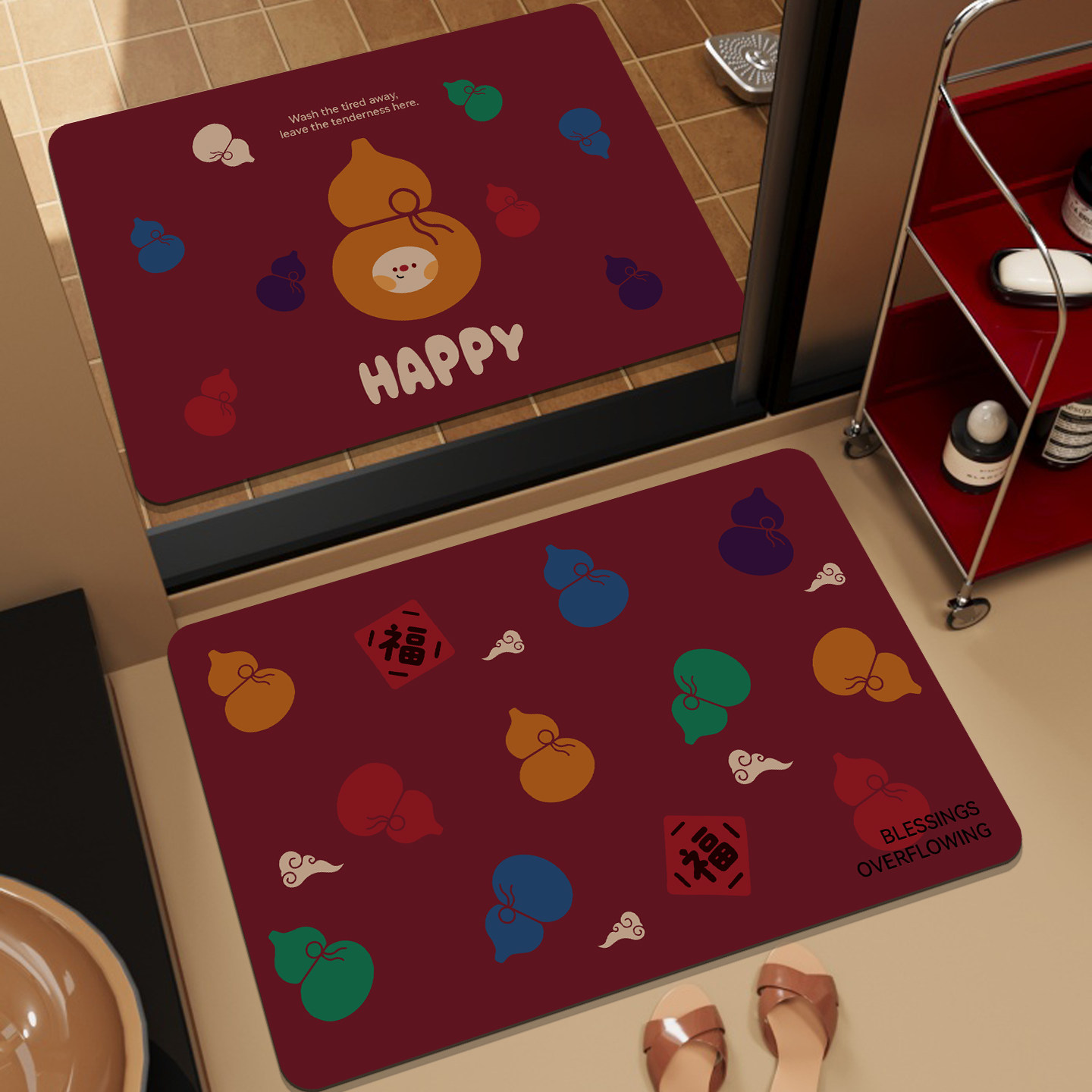 中式复古硅藻泥浴室吸水地垫卫生间门口防滑脚垫淋浴房门口速干垫,居家布艺,家用脚垫,淘宝优惠券,粉丝福利购,淘宝优惠卷