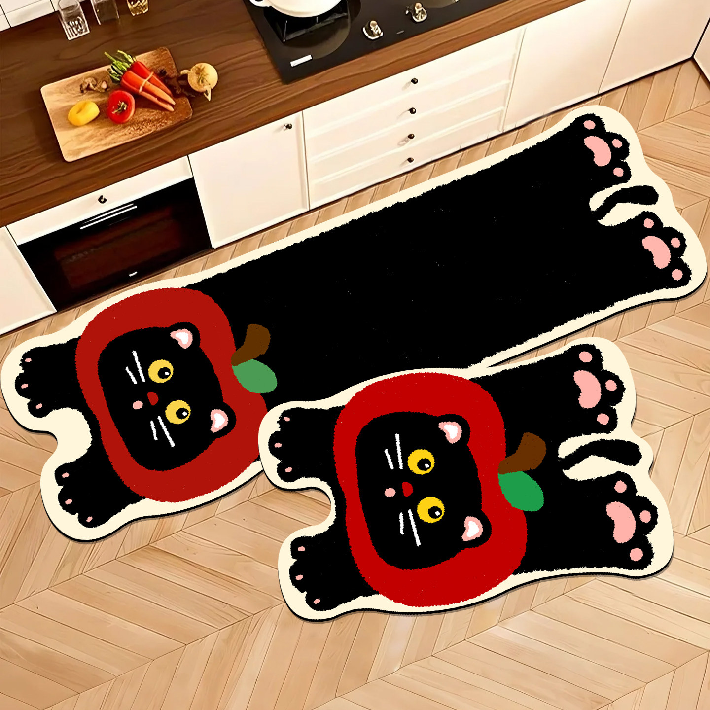 卡通猫咪软硅藻泥厨房地垫吸水防滑防油长条大小块厨房地毯脚垫子