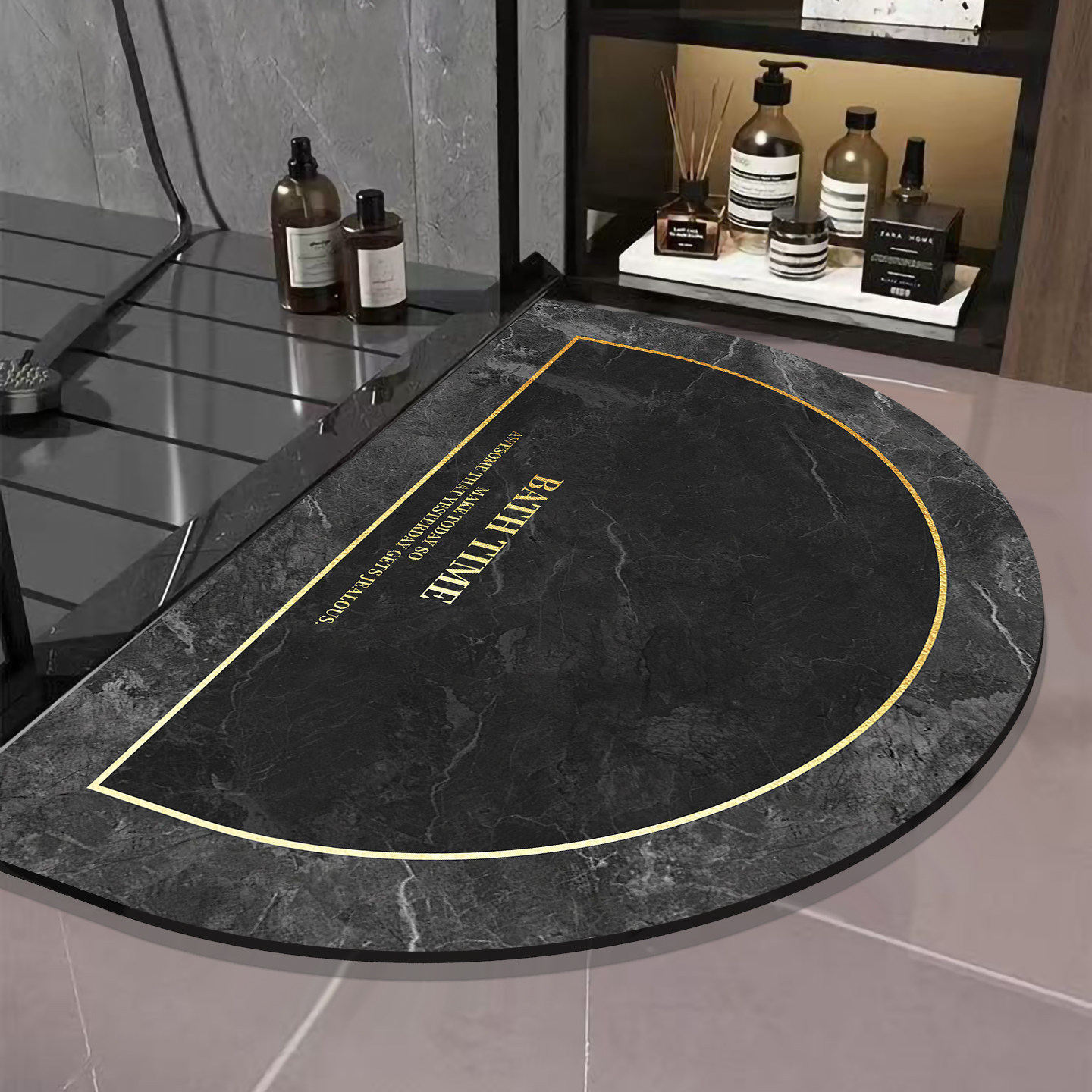 大理石纹半圆形浴室地垫硅藻泥防滑吸水地毯卫生间门口脚垫地毯垫