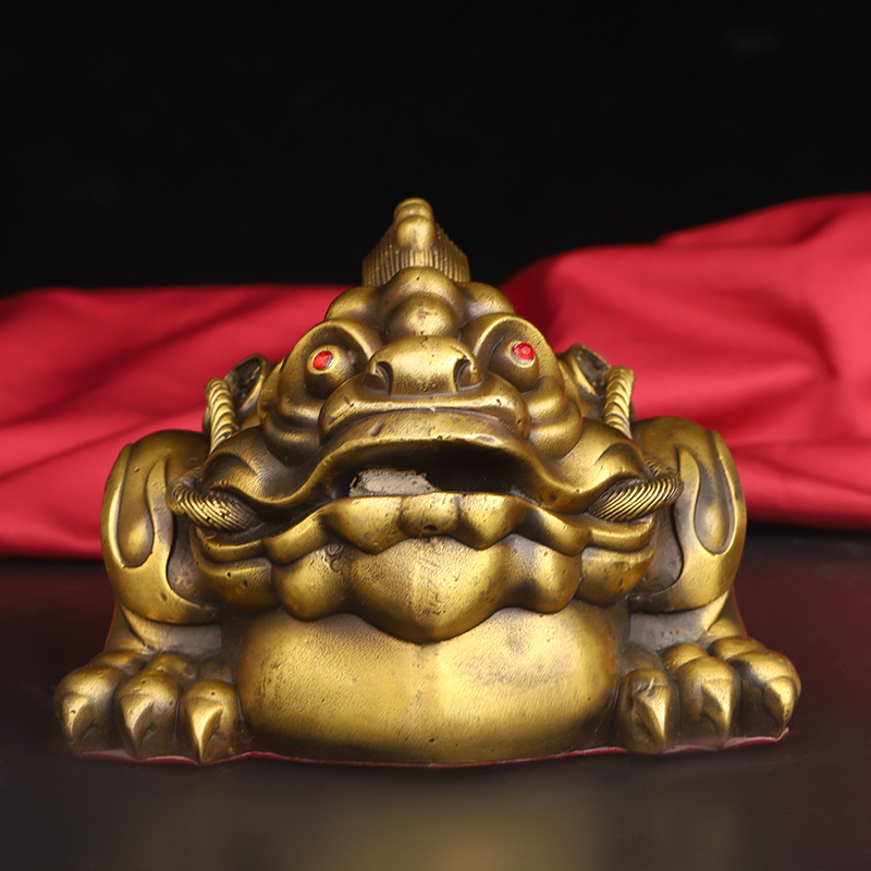 纯铜金蟾摆件黄铜三足蟾蜍客厅店铺招财中式桌面装饰金属工艺礼品