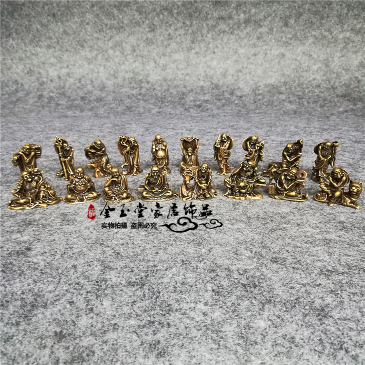 纯铜十八罗汉小摆件一套迷你黄铜十八罗汉佛像中式手把件古玩收藏