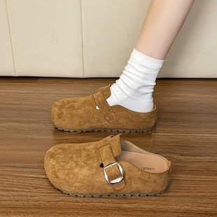 厚底勃肯鞋2026春夏博肯一脚蹬懒人鞋包头半拖鞋女森系内增高单鞋