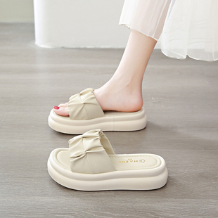 厚底凉拖鞋 女夏外穿2025新款 配裙子百搭一字拖增高松糕软底沙滩鞋