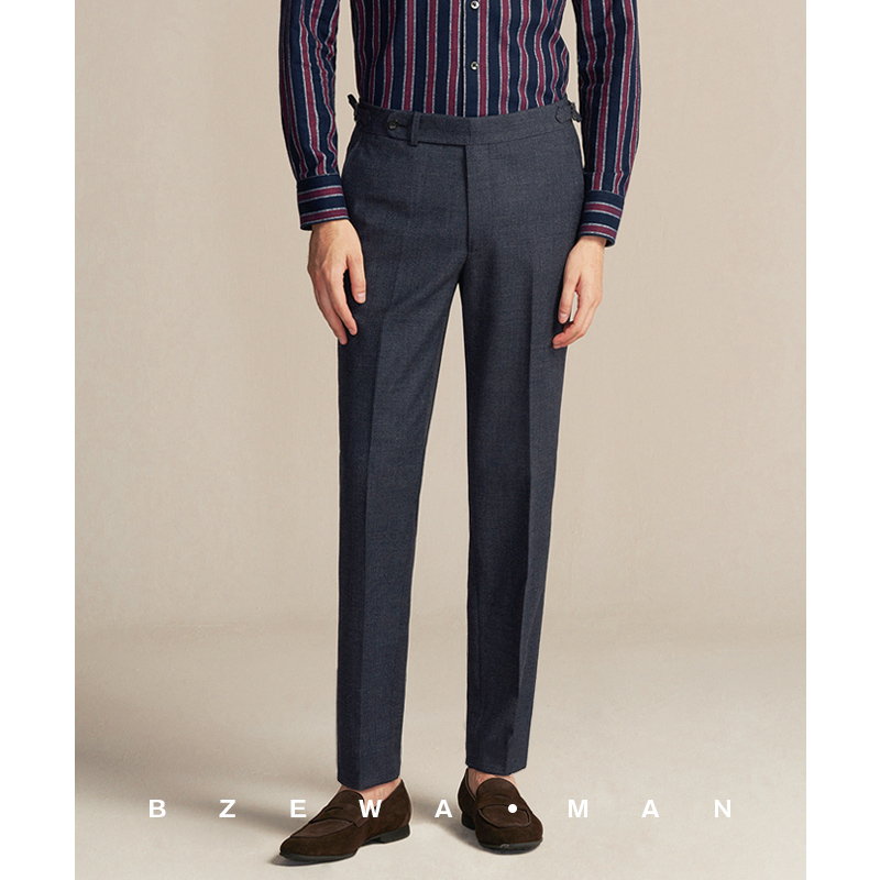 蓝色意式肌理纹男羊毛巴黎调节扣