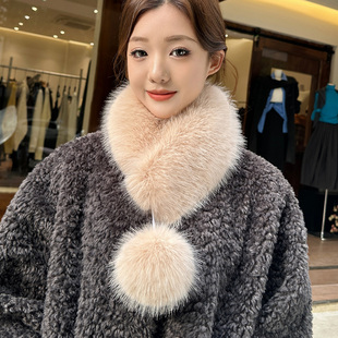 毛茸茸围脖加厚仿皮草带球保暖围巾狐狸毛毛领子磁吸扣学生冬季女