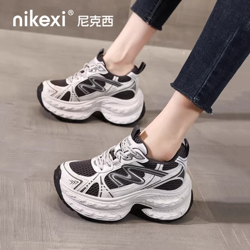【增高8cm】显脚小老爹鞋女款厚底休闲鞋轻便网面舒适透气运动鞋