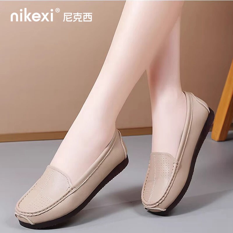 尼克西软底乐福鞋女款轻便舒适一脚蹬豆豆鞋平底增高浅口休闲单鞋