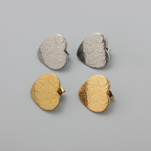 不掉色18K金钛钢不锈钢大桃心耳钉手工制作高端耳饰材料diy配件