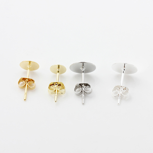 不掉色不过敏14K包金平针带耳堵18K金平托耳钉白金镀纯银耳钉配件