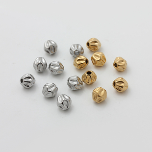 不掉色钛钢不锈钢真空镀18K金散珠菱形珠子竖纹尖珠手工diy配件