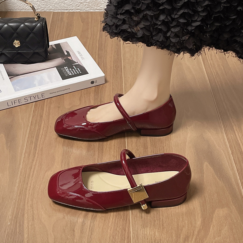 晚晚鞋2024年春季新款法式红色玛丽珍鞋高级感浅口小皮鞋女单鞋子