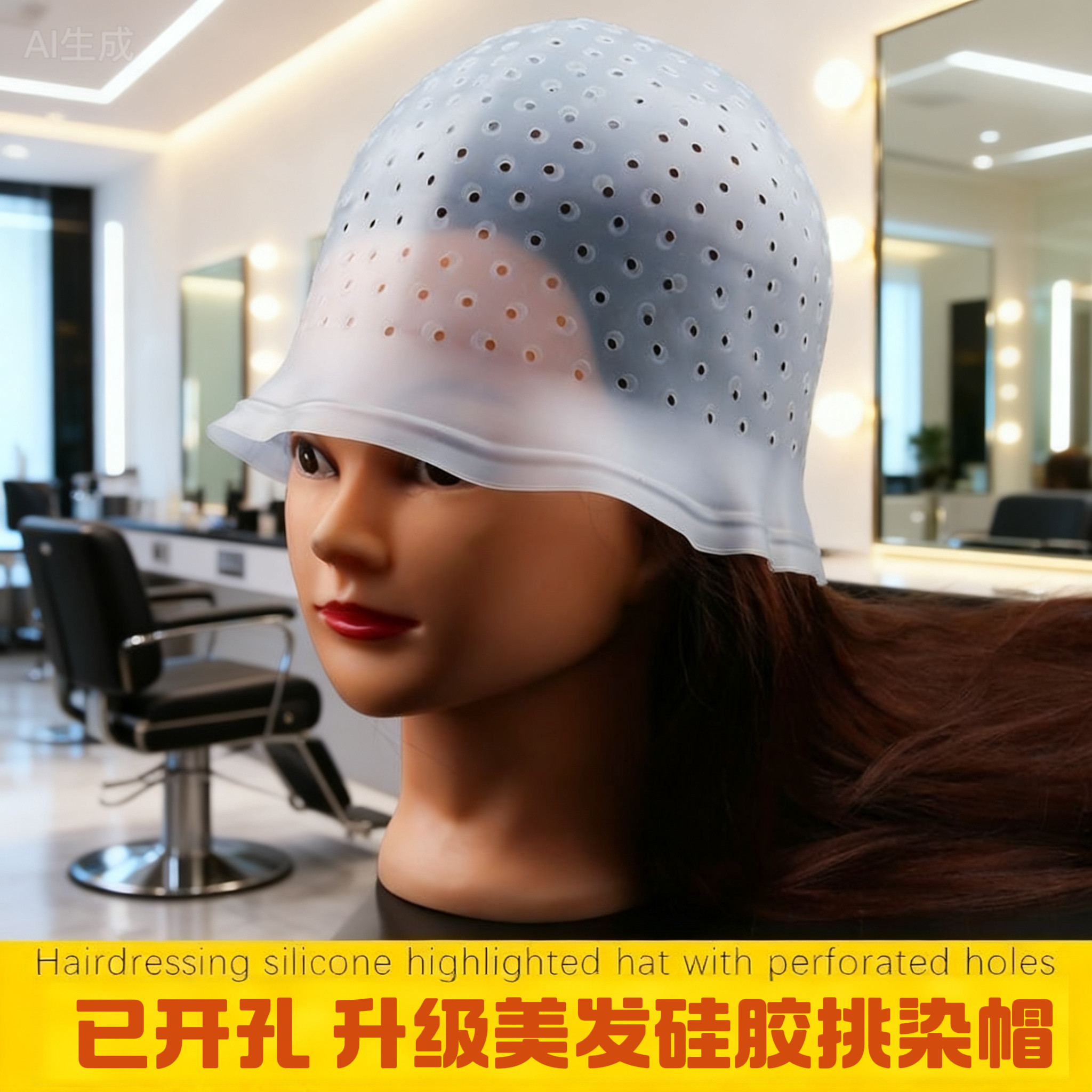 美发硅胶挑染帽透气孔洞设计专业染发工具男女通用耐用挑染头套新