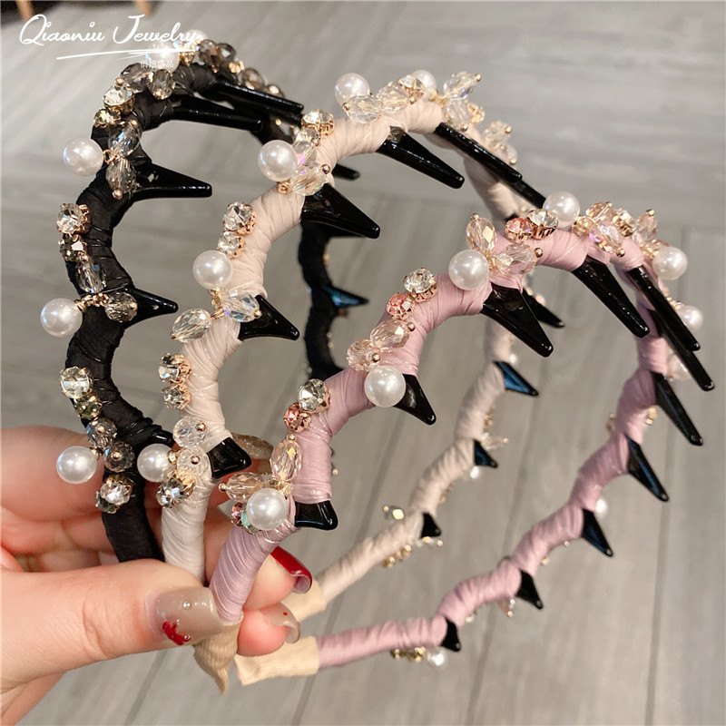 轻奢带齿水晶发箍精致时尚高级感压发发卡发饰高颅顶防滑齿梳头箍