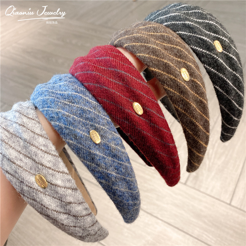 高颅顶针织宽边发箍女高级感日常外戴显脸小压发头箍气质发卡头饰