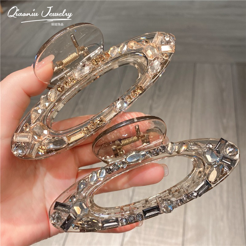 韩国东大门高级感闪亮水钻抓夹气质马尾夹后脑勺大号盘发鲨鱼夹