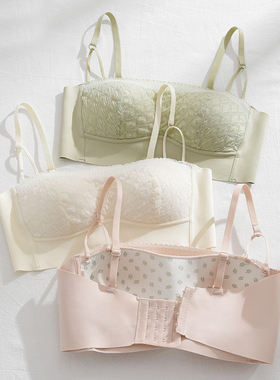 法式性感蕾丝内衣女无肩带半杯抹胸无钢圈两用穿搭防滑聚拢文胸薄