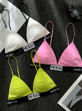 美式辣妹细肩带三角杯内衣女比基尼无钢圈美背内搭吊带外穿文胸罩