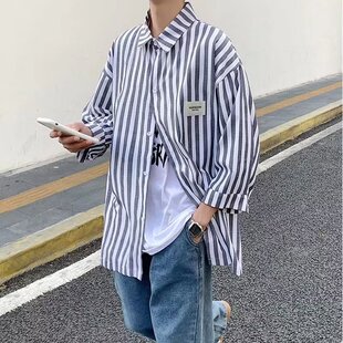 慵懒时尚潮标准七分袖ins青春流行原宿衬衫气质潮流夏季男新款
