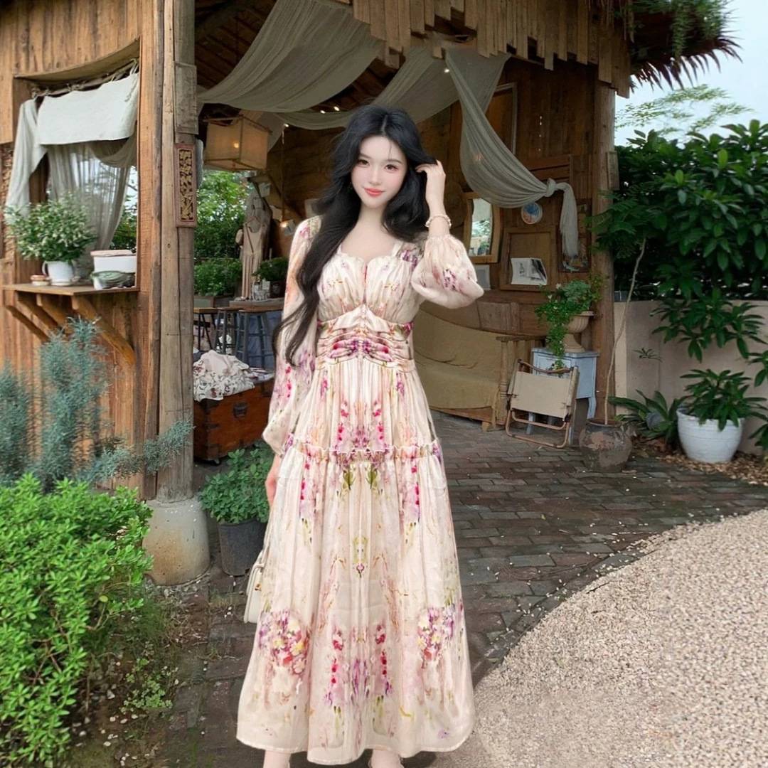 [现货]法式气质温柔风碎花短袖连衣裙女夏季新款甜美收腰显瘦裙子