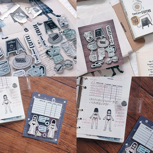 现货台湾bon bon复古咖啡手帐透明印章健笔记减肥日记运动计划