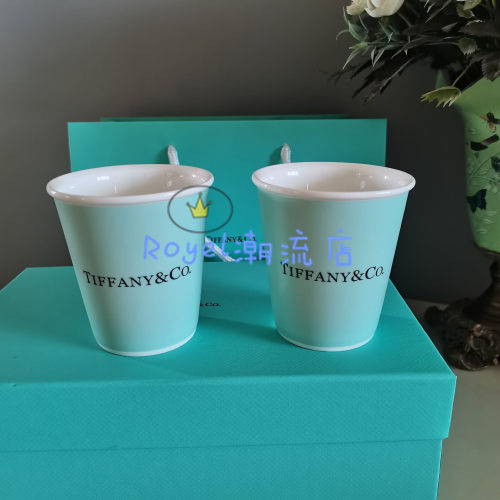 正品Tiffany蝴蝶结骨瓷杯子蓝结婚生日乔迁礼物纸杯型对杯礼盒