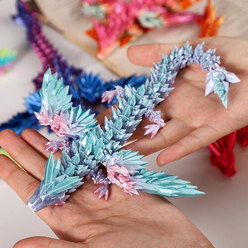 3D打印玩具儿童水晶龙带翅膀飞龙关节龙创意中国龙摆件礼物模型