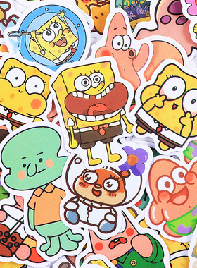 115张Q版海绵宝宝贴纸手账派大星贴画可爱卡通表情包手帐水杯