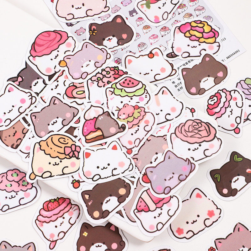 65张小花猫咪贴纸可爱动物DIY笔记本电脑手机壳手账装饰儿童贴画