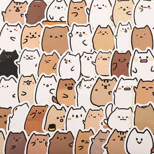 可爱线条小猫咪贴纸卡通动物手账手机相册日记平板装 饰儿童贴画