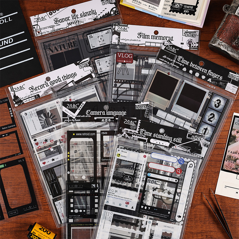 时光标本PET贴纸包复古电影胶片边框手帐diy装饰咕卡素材手账贴画