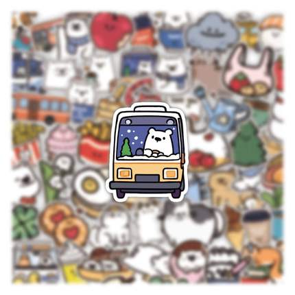 120张白熊旅行贴纸可爱动物行李箱日记相册手帐笔记本电脑DIY装饰