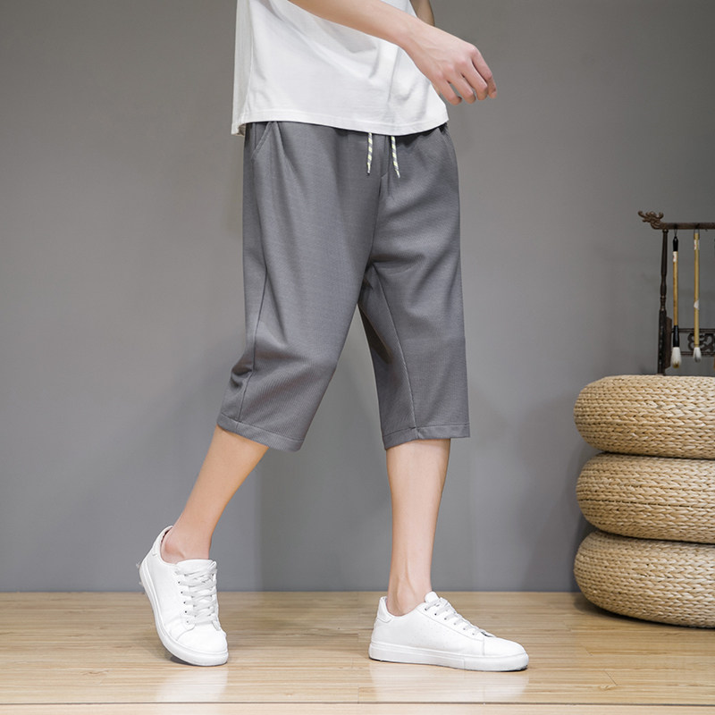 夏季亚麻七分裤男士风大码直筒哈伦裤弹力沙滩萝卜裤FK17P30，男装休闲裤，星座203-3