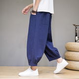 2024春夏新品九分裤风日系潮流大码灯笼裤棉麻萝卜裤FK20P45，男装休闲裤，星座203-3