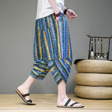 风棉麻萝卜裤男士七分裤花裤子夏季新款民族风哈伦裤K35P35，男装休闲裤，星座203-3