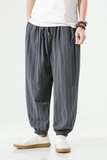 夏季男士条纹休闲裤风宽松大码阔腿棉麻裤哈伦灯笼裤K38P45，男装休闲裤，星座203-3